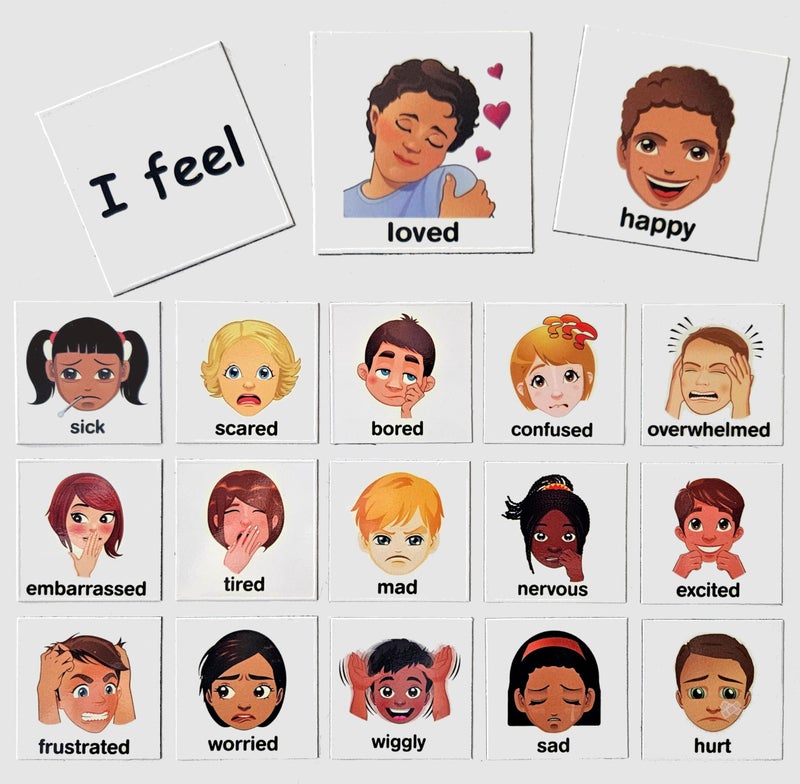 SchKIDulesÂ® Feelings Magnets for Kids and Special Needs - Teaching Social Emotional Learning and Expression - 17 Diversified Emotions Plus an I Feel Sentence Starter Included - Image 2